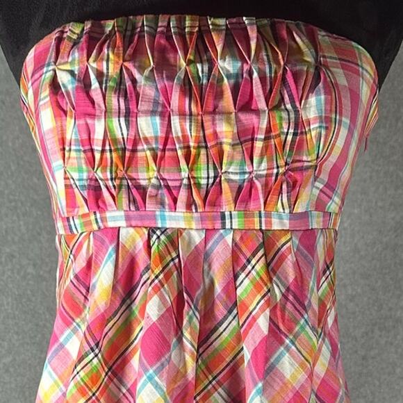 Lilly Pulitzer Vtg 4 Gweneth Madras Plaid Strapless Dress Smocked Coastal Preppy - Picture 8 of 11